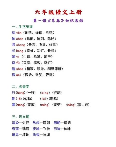 草原课文生字拼音及组词详解