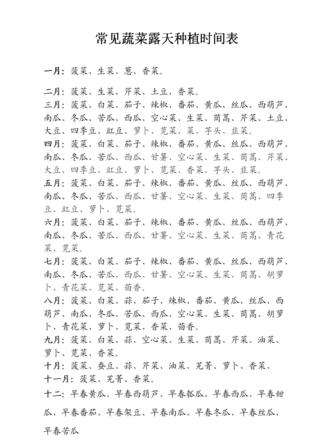 北方蔬菜种植时间表详解