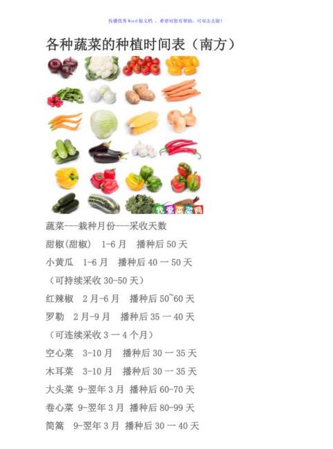 广西/南方/河南1-12月蔬菜种植月历