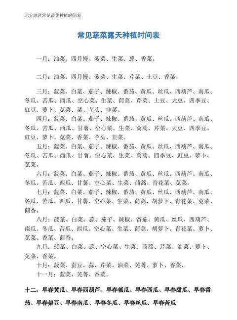 北方蔬菜种植全周期时间表